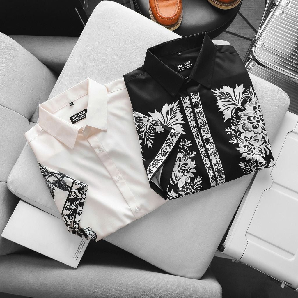 [Big Men] Áo sơ mi tay ngắn big size nam họa tiết hoa thời trang 80-130kg.