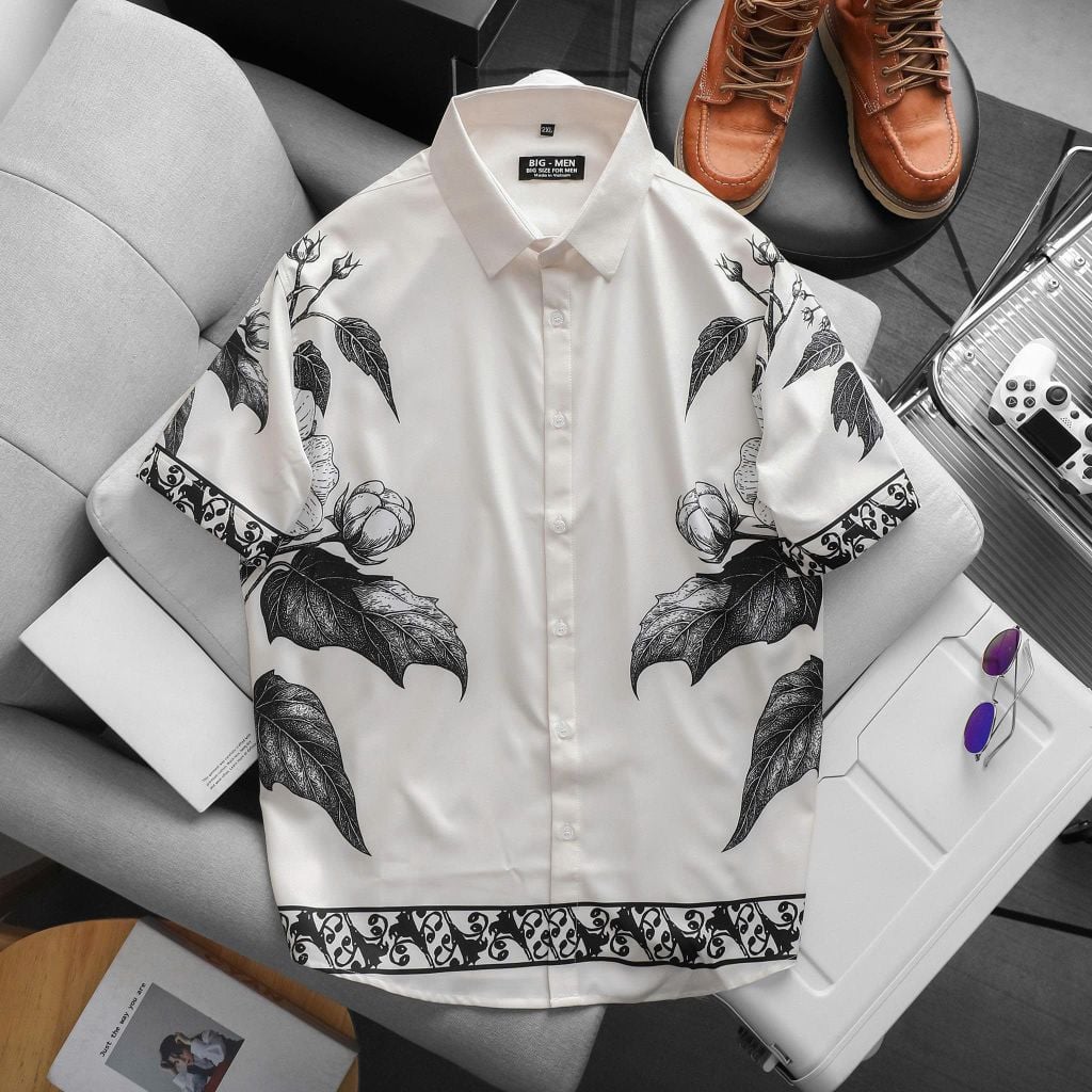 [Big Men] Áo sơ mi tay ngắn big size nam họa tiết hoa thời trang 80-130kg.