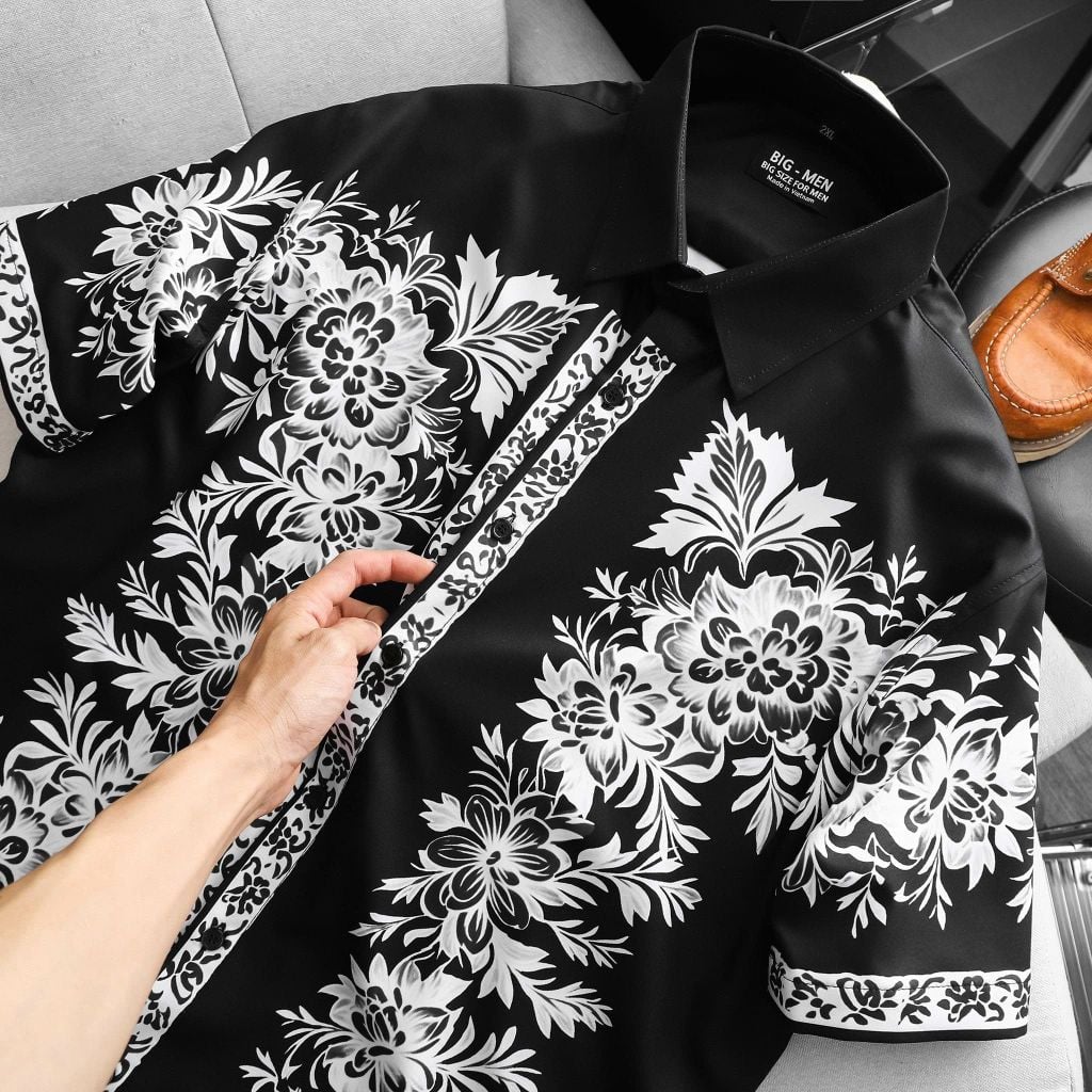 [Big Men] Áo sơ mi tay ngắn big size nam họa tiết hoa thời trang 80-130kg.