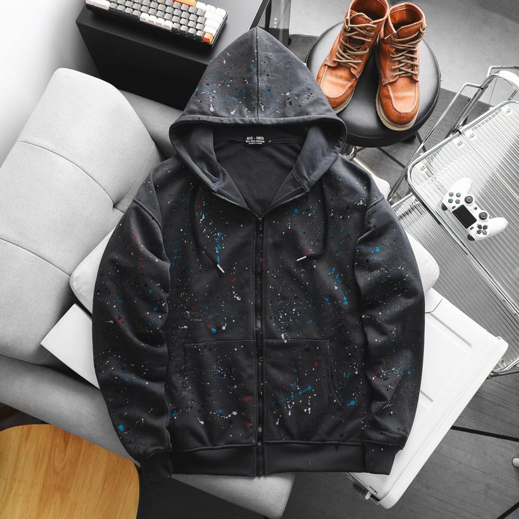 Áo khoác nỉ bigsize nam tông màu đen xám phun sơn thời trang 90- 140kg
