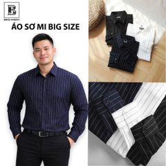 Áo sơ mi tay dài vải cotton gân phối sọc dọc bigsize nam