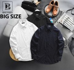 Áo sơ mi tay dài vải cotton gân phối sọc dọc bigsize nam