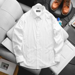 Áo sơ mi tay dài vải cotton gân phối sọc dọc bigsize nam