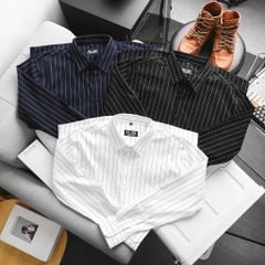 Áo sơ mi tay dài vải cotton gân phối sọc dọc bigsize nam