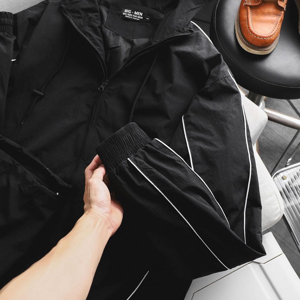 BIG MEN- Áo khoác vải dù viền tay sọc trắng phong cách cực chất bigsize nam< 130kg