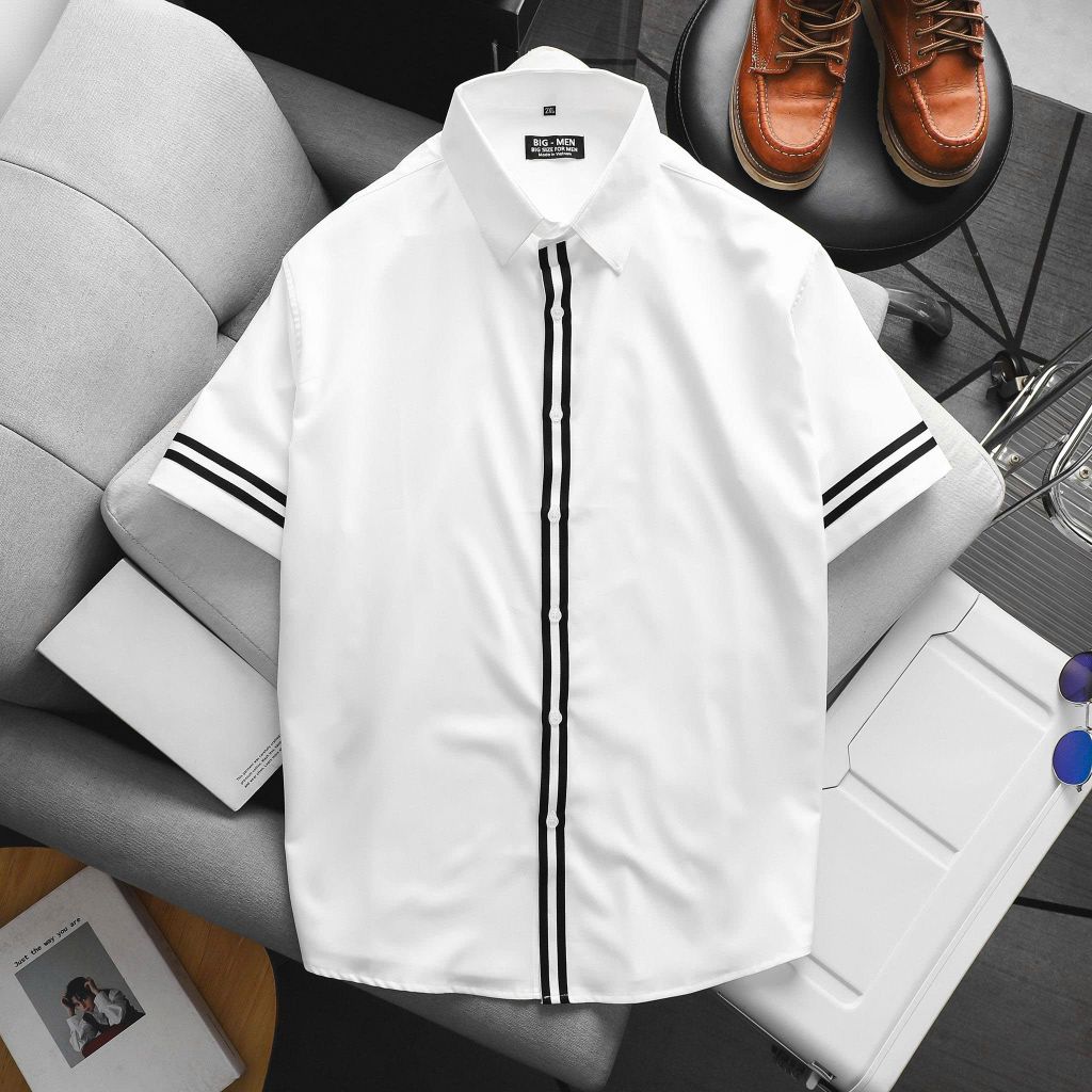 Áo sơ mi tay ngắn phối dây thời trang cỡ đại bigsize nam 80- 140kg - SM12 dây đen