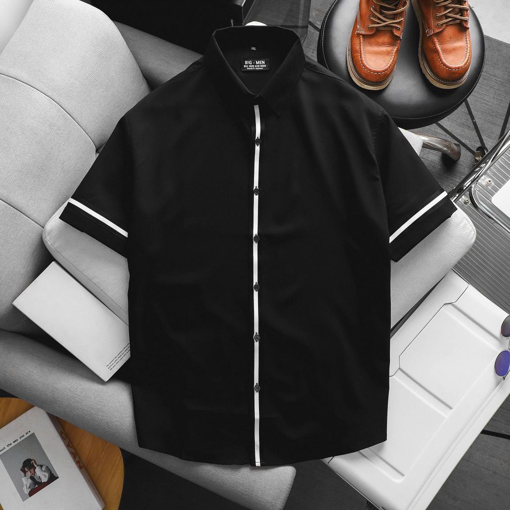 Áo sơ mi tay ngắn phối dây thời trang cỡ đại bigsize nam 80- 140kg - SM12 dây đen