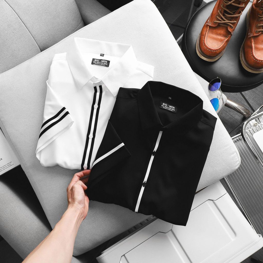 Áo sơ mi tay ngắn phối dây thời trang cỡ đại bigsize nam 80- 140kg - SM12 dây đen