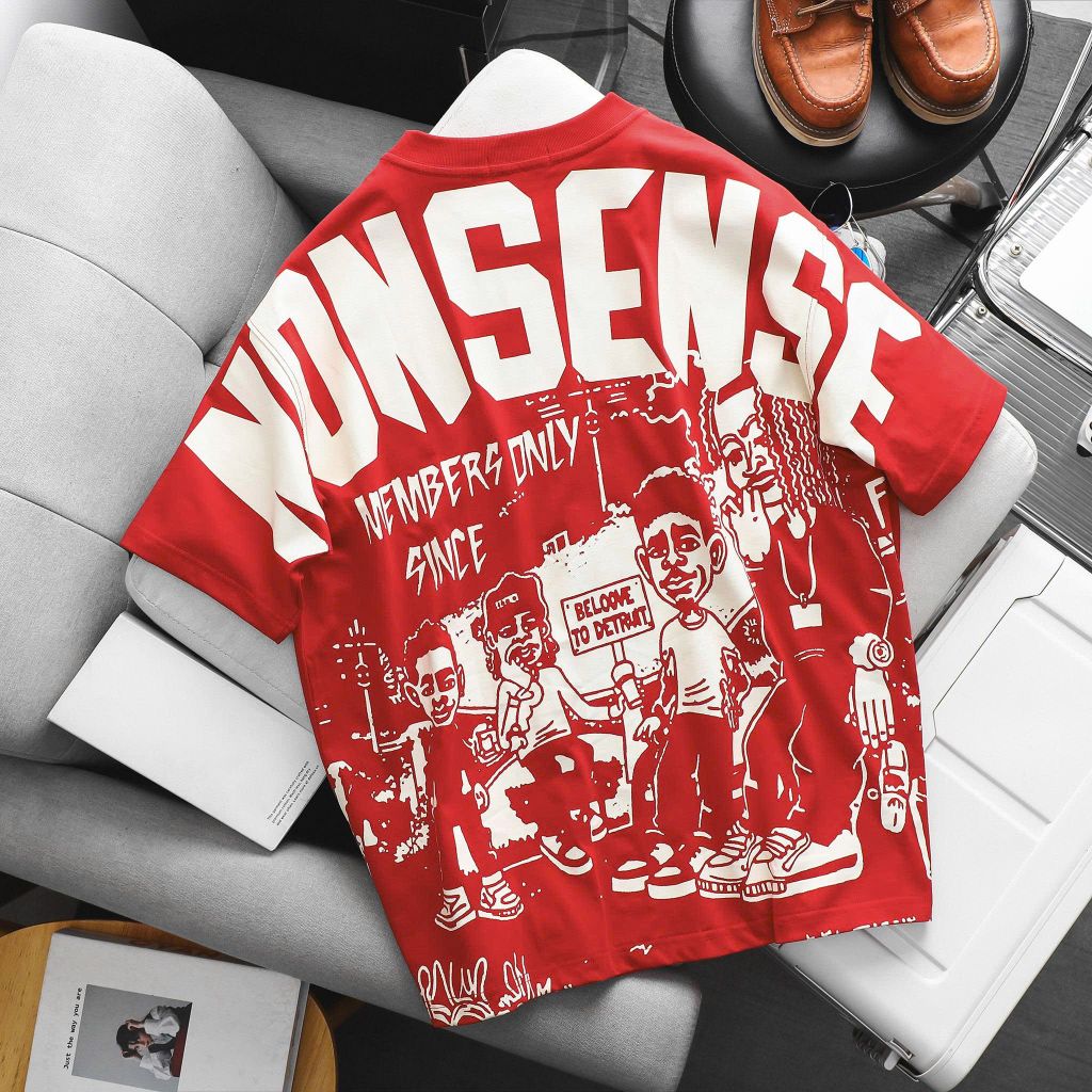 Áo thun cotton bigsize nam màu đỏ in lụa họa tiết 2 mặt Nonsense cá tính thời trang 85-135kg