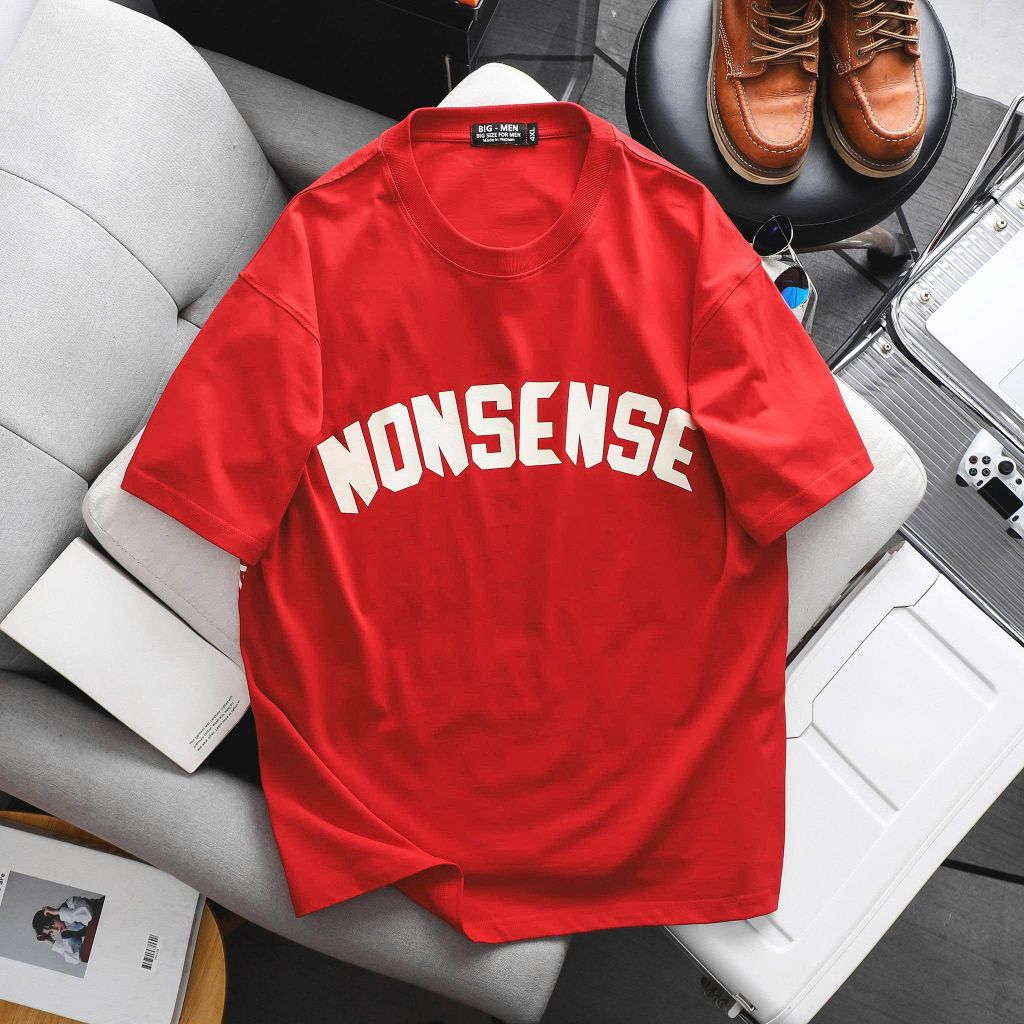 Áo thun cotton bigsize nam màu đỏ in lụa họa tiết 2 mặt Nonsense cá tính thời trang 85-135kg