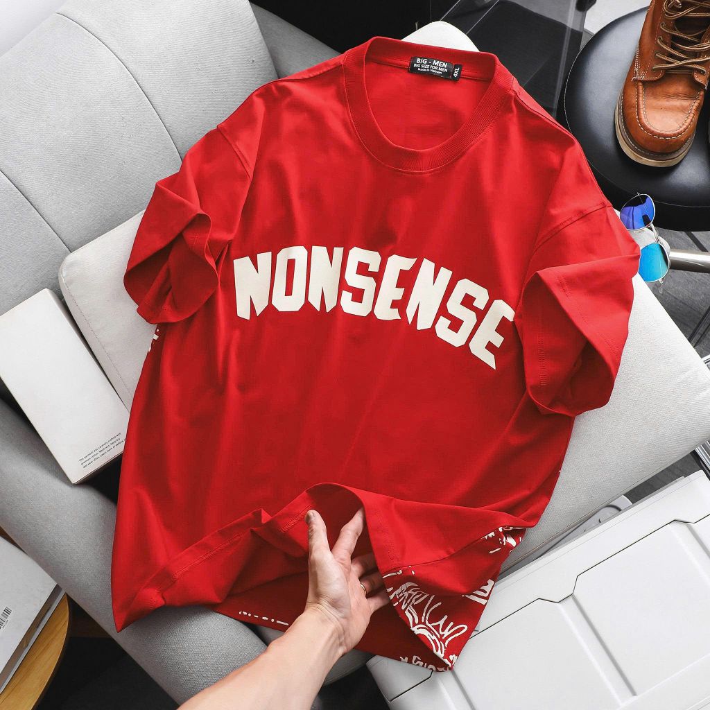 Áo thun cotton bigsize nam màu đỏ in lụa họa tiết 2 mặt Nonsense cá tính thời trang 85-135kg