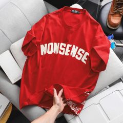 Áo thun cotton bigsize nam màu đỏ in lụa họa tiết 2 mặt Nonsense cá tính thời trang 85-135kg