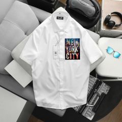 BIG MEN- Áo sơ mi tay ngắn vải kate lụa in chữ NYC hiện đại thời trang bigsize nam 70- 140kg