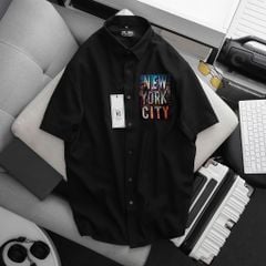 BIG MEN- Áo sơ mi tay ngắn vải kate lụa in chữ NYC hiện đại thời trang bigsize nam 70- 140kg