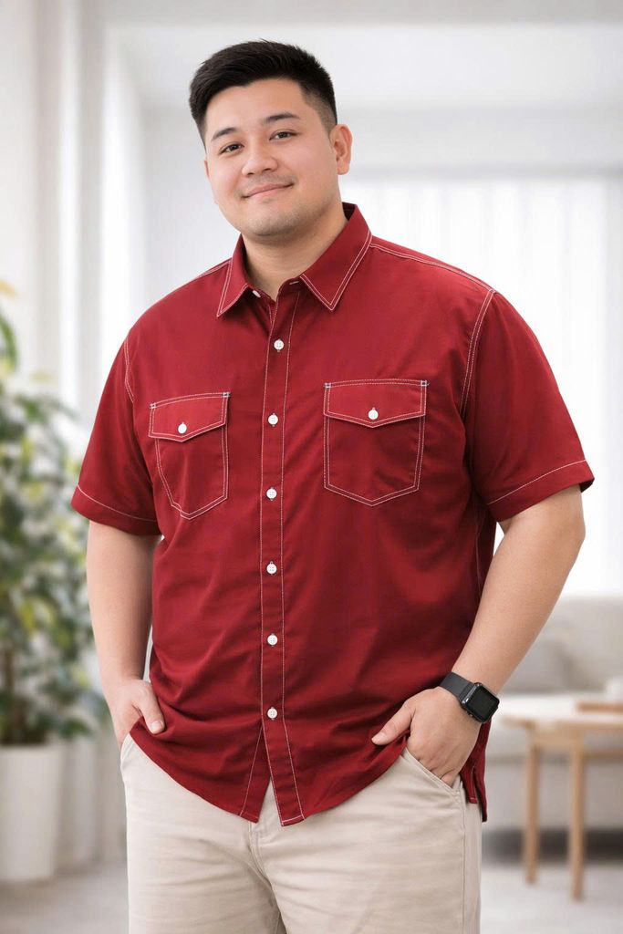 Áo sơ mi tay ngắn bigsize nam vải mango viền chỉ nổi bật phong cách trẻ trung thời trang Big Men