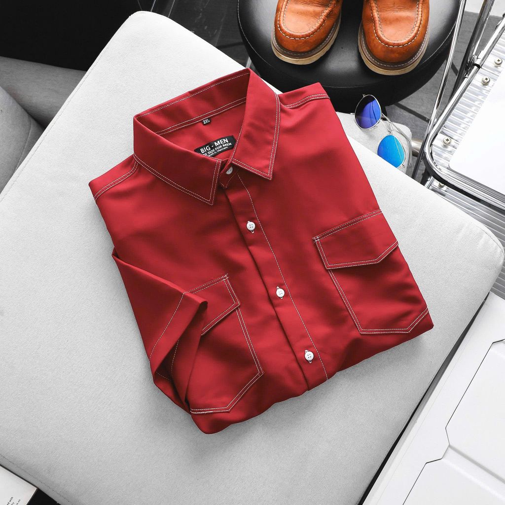 Áo sơ mi tay ngắn bigsize nam vải mango viền chỉ nổi bật phong cách trẻ trung thời trang Big Men
