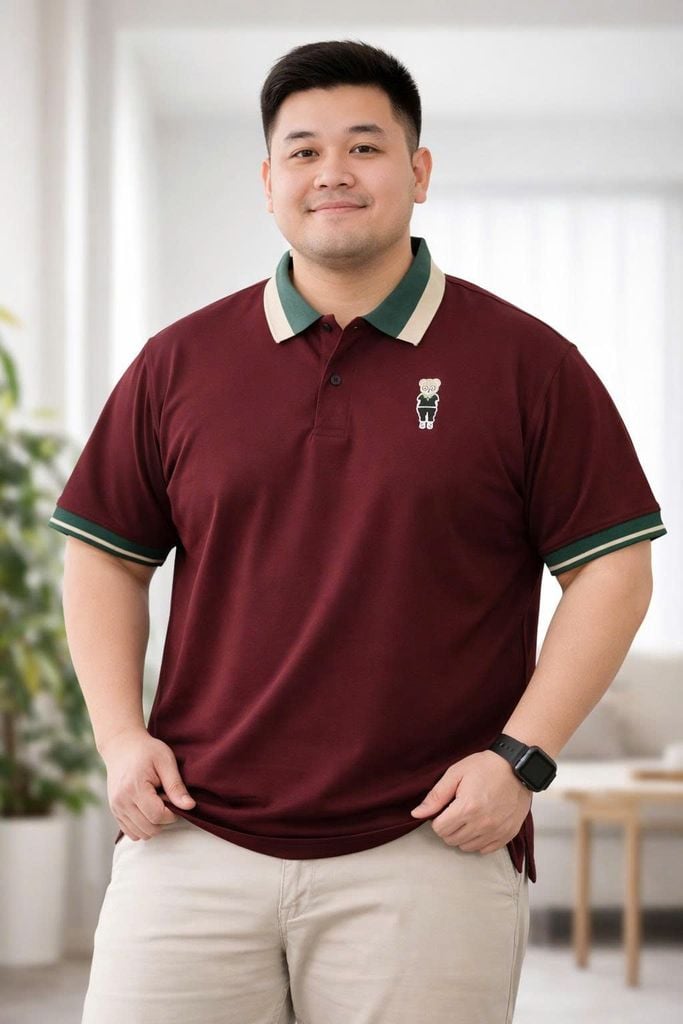 Áo thun polo phối cổ thêu gấu bigsize nam 85-145kg