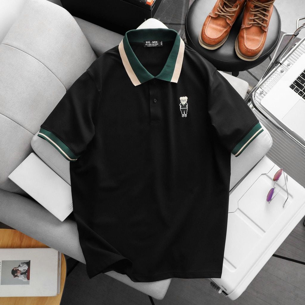 Áo thun polo phối cổ thêu gấu bigsize nam 85-145kg
