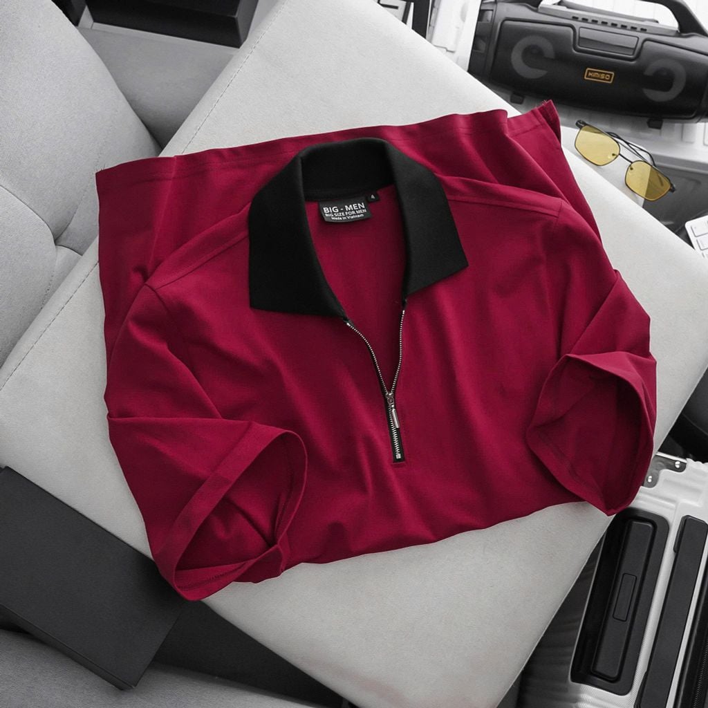 Áo thun polo phối dây kéo thời trang 85-140kg, chất vải cá sấu cotton (mẫu 18)