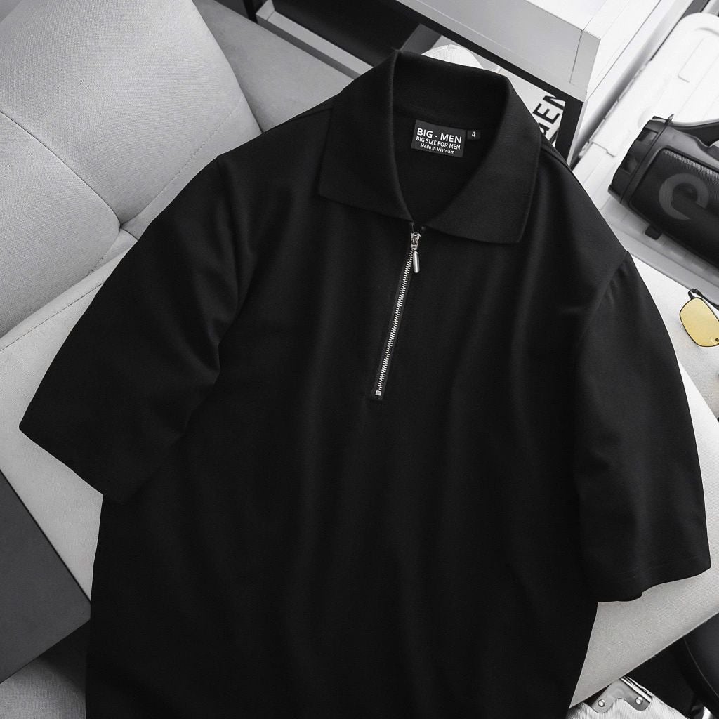 Áo thun polo phối dây kéo thời trang 85-140kg, chất vải cá sấu cotton (mẫu 18)