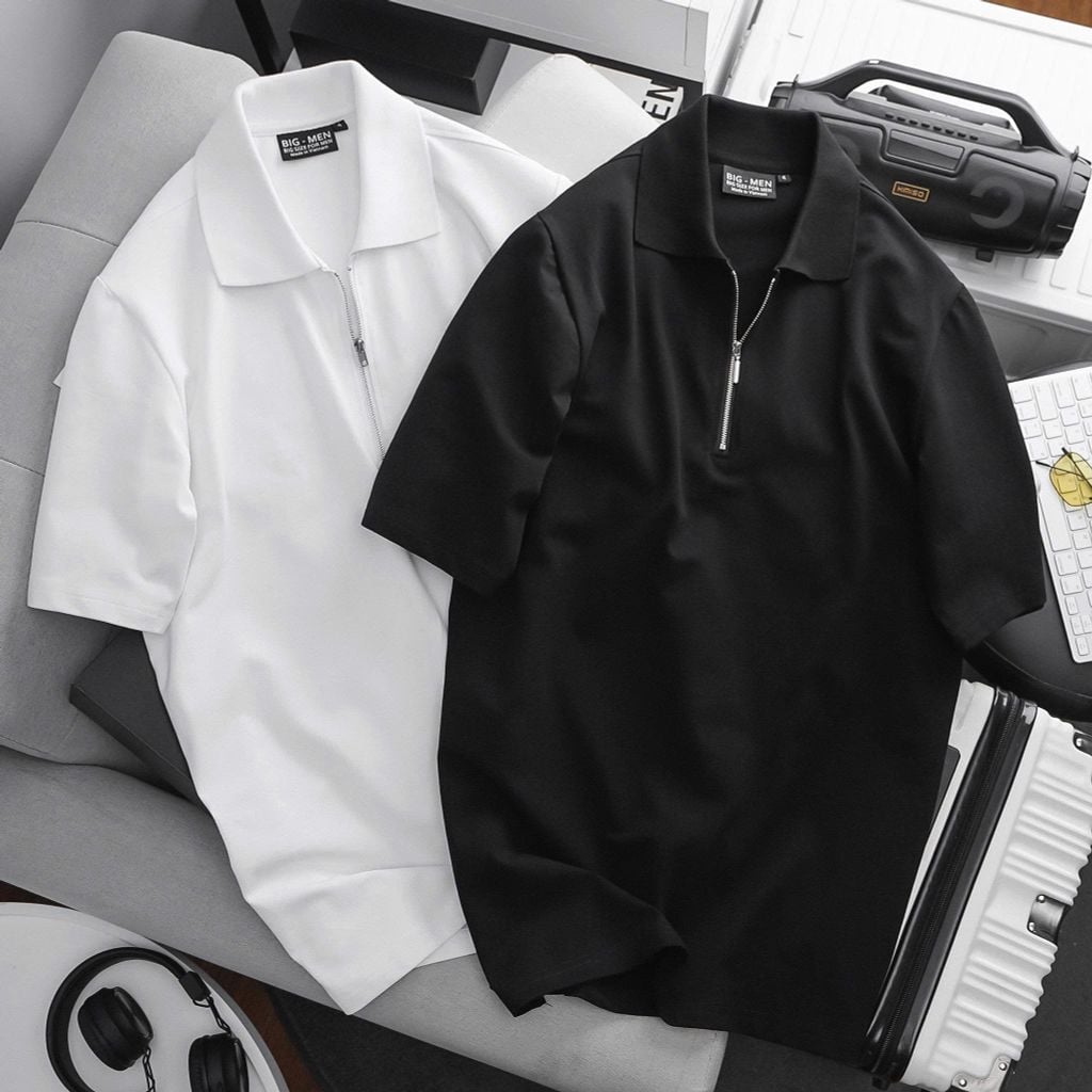 Áo thun polo phối dây kéo thời trang 85-140kg, chất vải cá sấu cotton (mẫu 18)