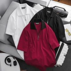 Áo thun polo phối dây kéo thời trang 85-140kg, chất vải cá sấu cotton (mẫu 18)