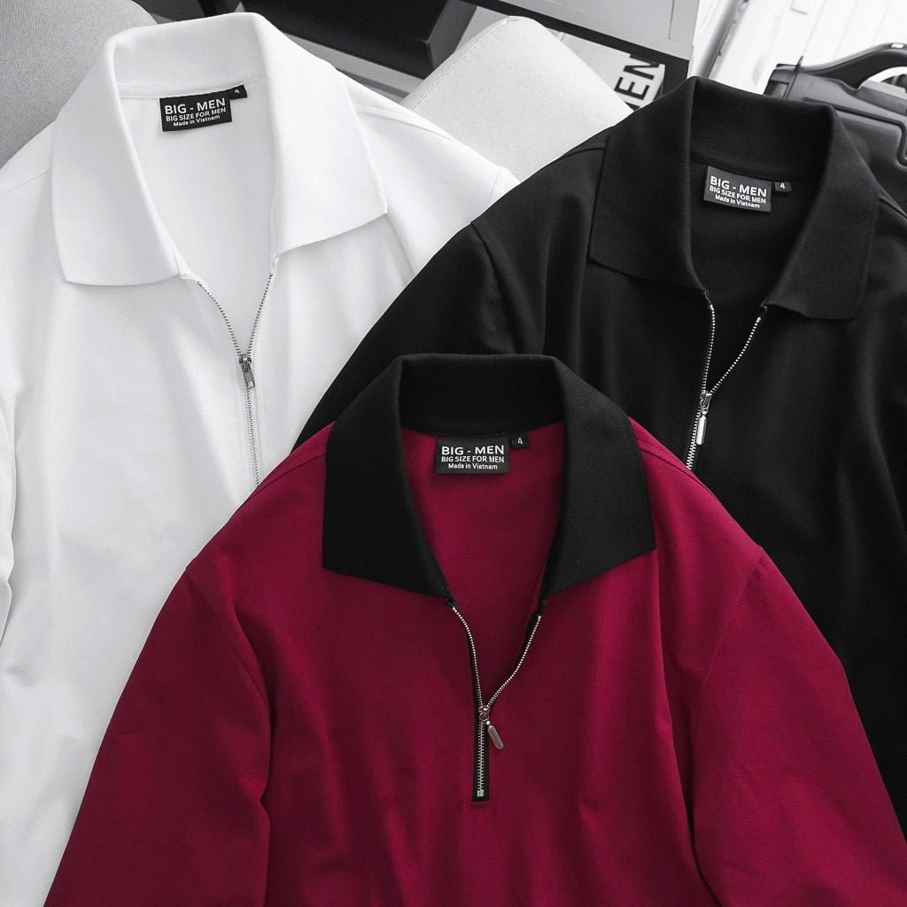 Áo thun polo phối dây kéo thời trang 85-140kg, chất vải cá sấu cotton (mẫu 18)