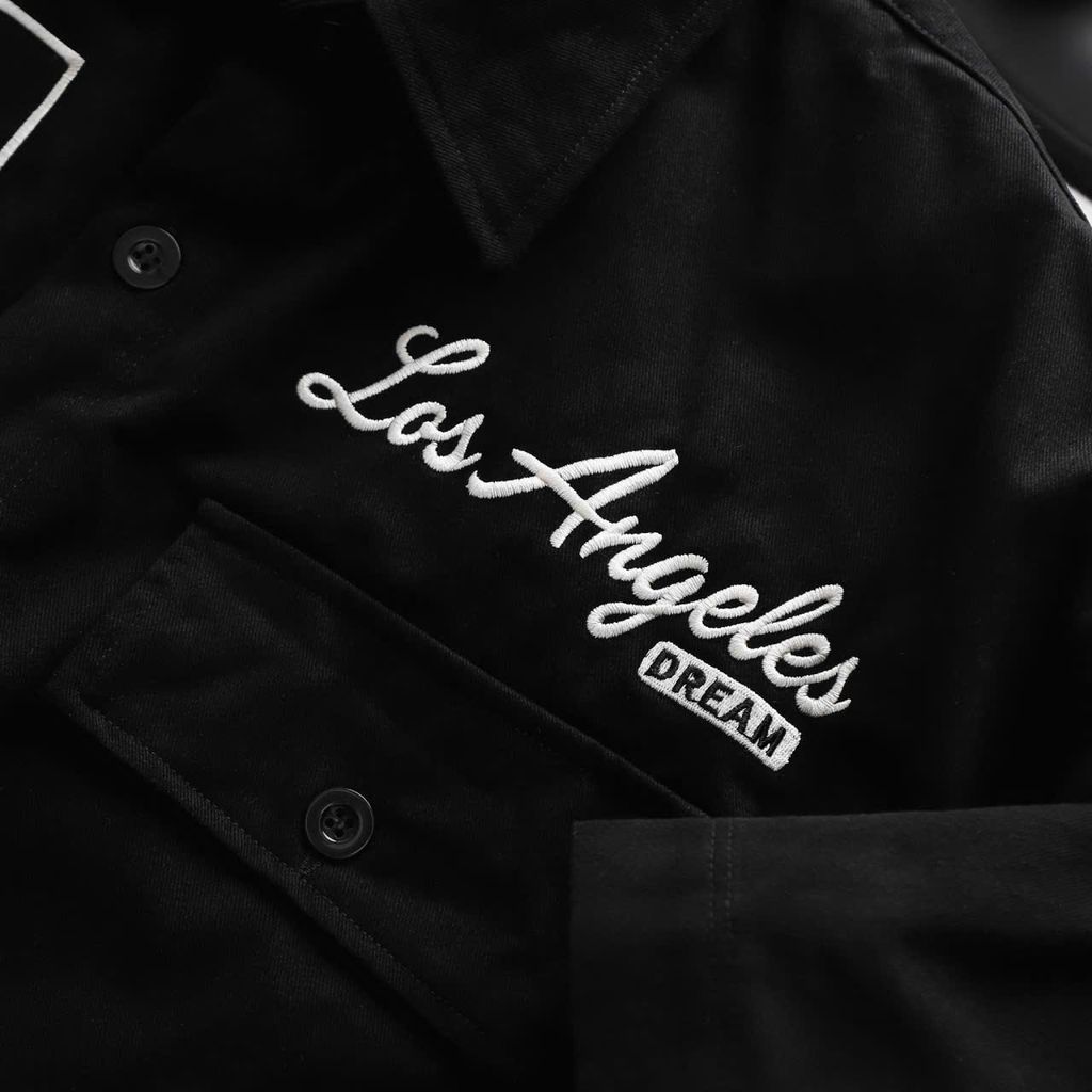 Áo sơ mi tay ngắn vải kaki thêu chữ phối túi bigsize nam