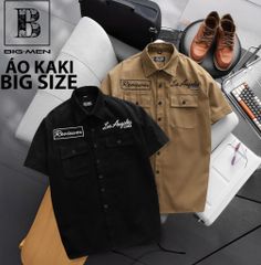 Áo sơ mi tay ngắn vải kaki thêu chữ phối túi bigsize nam