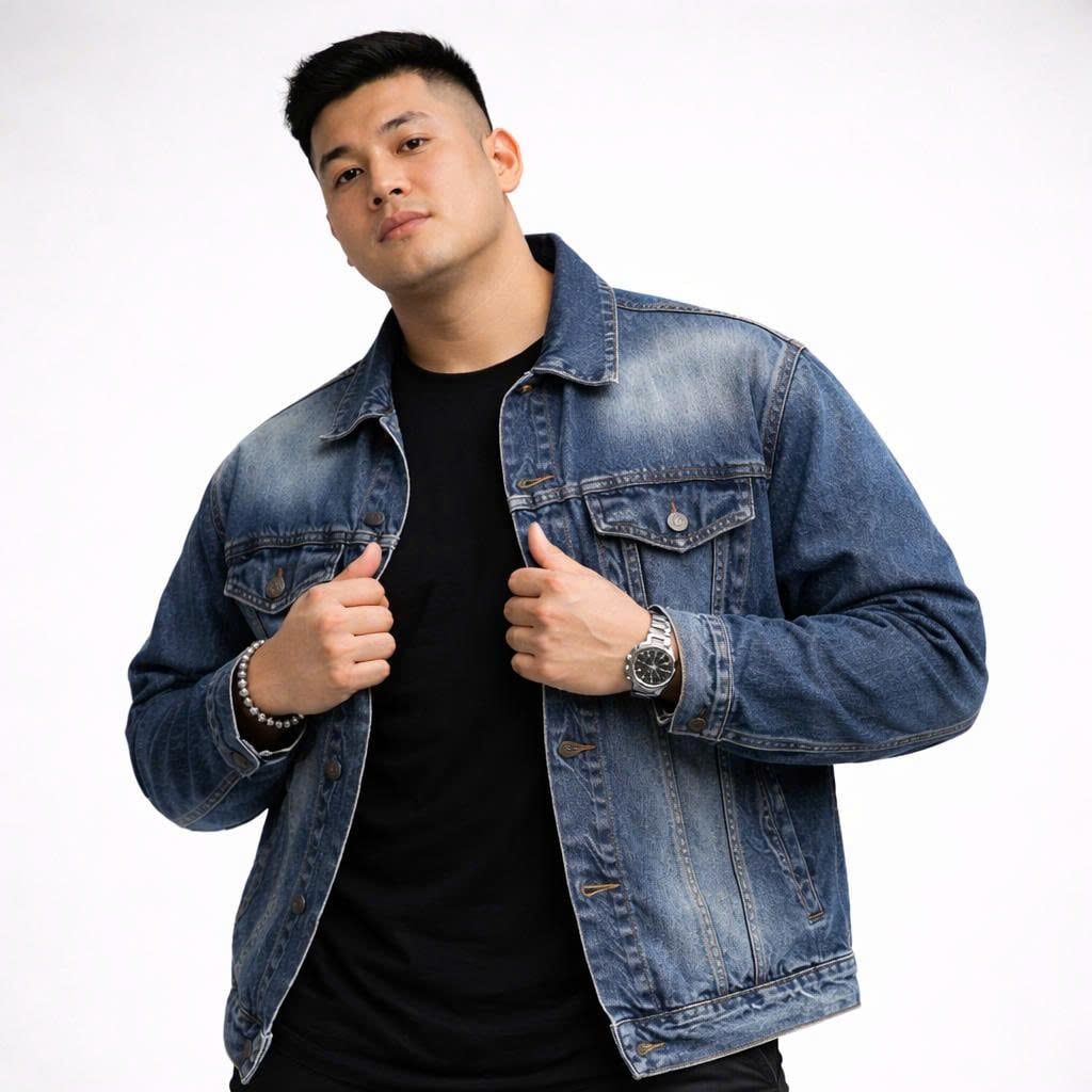 Áo khoác jean wash rách tông màu xanh cá tính, hiện đại bigsize nam 85- 125kg