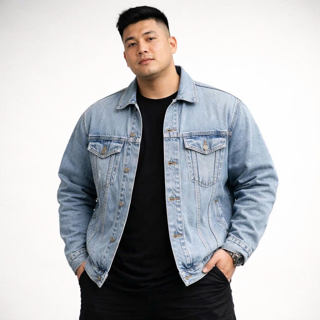 Áo khoác jean wash rách tông màu xanh cá tính, hiện đại bigsize nam 85- 125kg