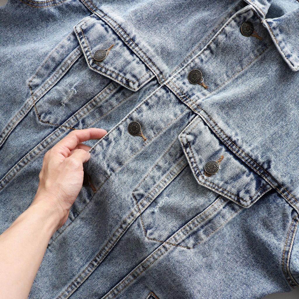 Áo khoác jean wash rách tông màu xanh cá tính, hiện đại bigsize nam 85- 125kg