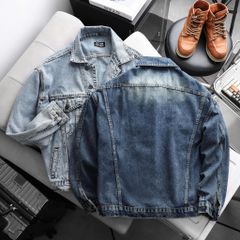 Áo khoác jean wash rách tông màu xanh cá tính, hiện đại bigsize nam 85- 125kg