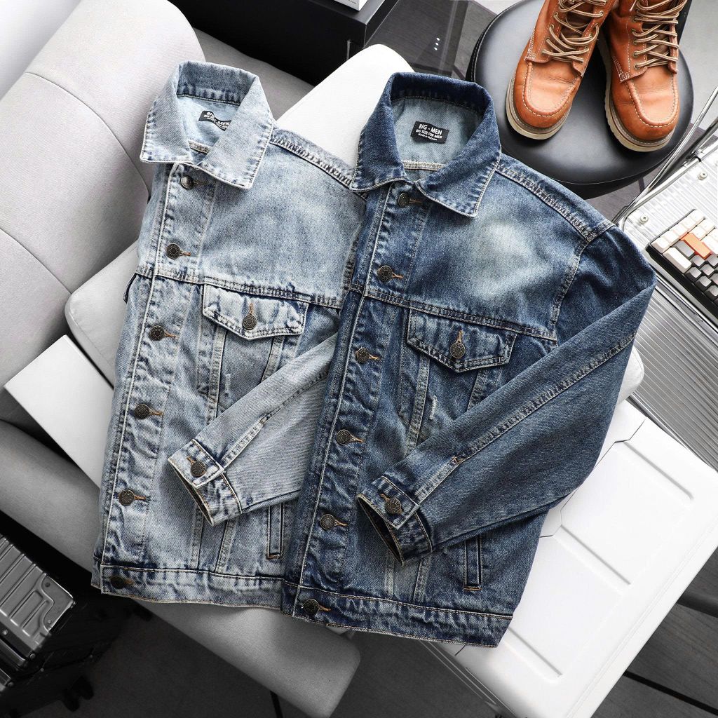 Áo khoác jean wash rách tông màu xanh cá tính, hiện đại bigsize nam 85- 125kg