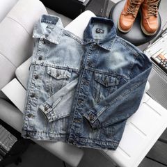 Áo khoác jean wash rách tông màu xanh cá tính, hiện đại bigsize nam 85- 125kg