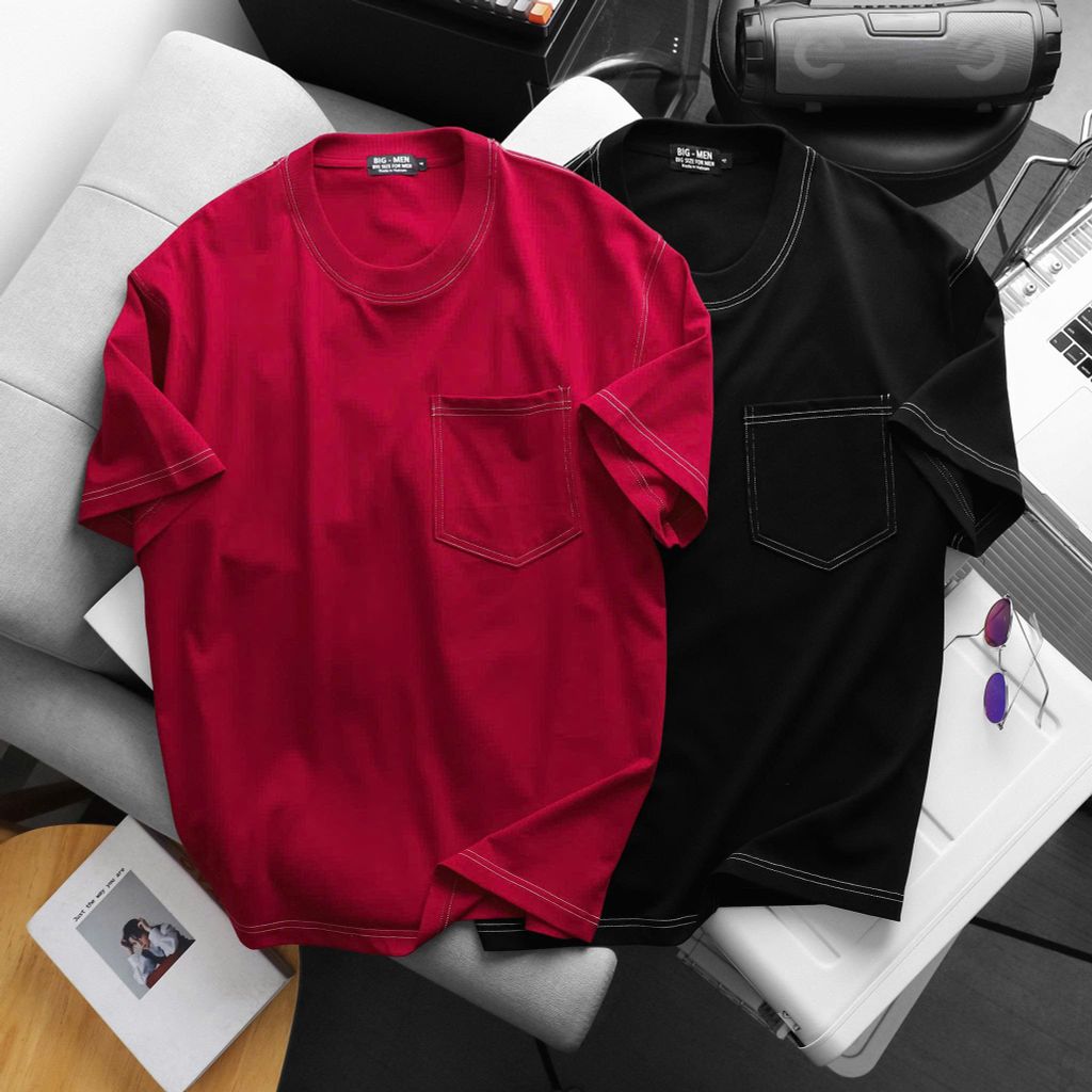 Áo thun cotton bigsize nam chỉ trắng thời trang cá tính 85- 135 kg