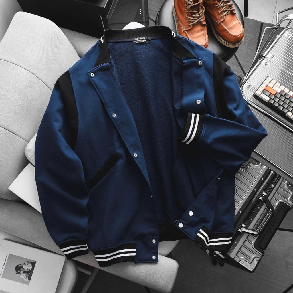 Áo khoác bomber vải nỉ cua phối sọc cá tính bigsize nam < 140kg