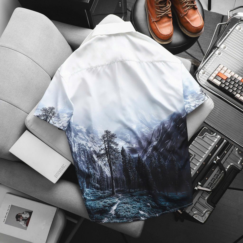 [Big Men] Áo sơ mi tay ngắn big size nam họa tiết phong cảnh thời trang 80-130kg.
