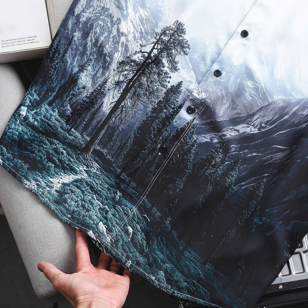 [Big Men] Áo sơ mi tay ngắn big size nam họa tiết phong cảnh thời trang 80-130kg.