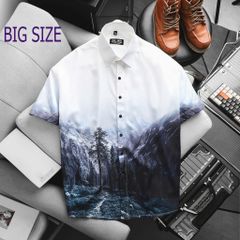[Big Men] Áo sơ mi tay ngắn big size nam họa tiết phong cảnh thời trang 80-130kg.