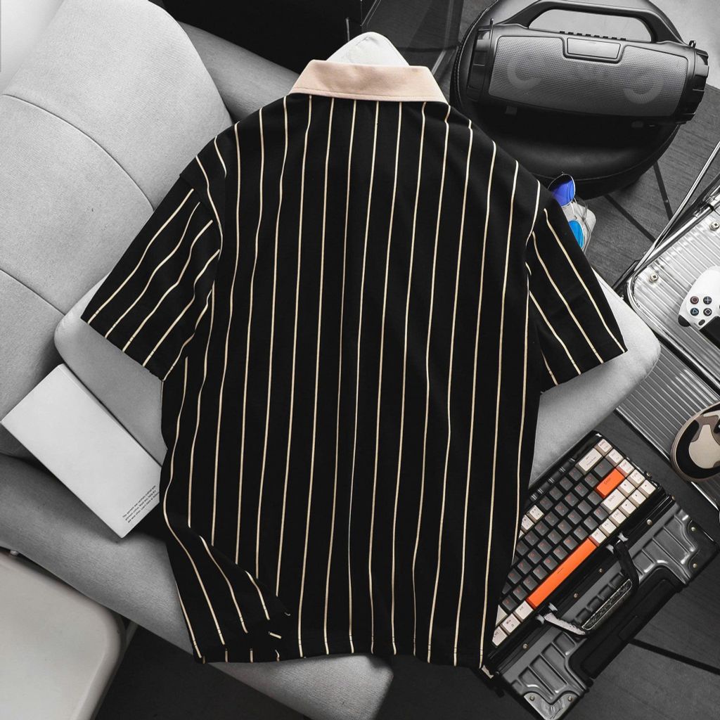 Áo thun polo chất vải cotton họa tiết sọc dọc Black thời trang bigsize nam 85- 135 kg