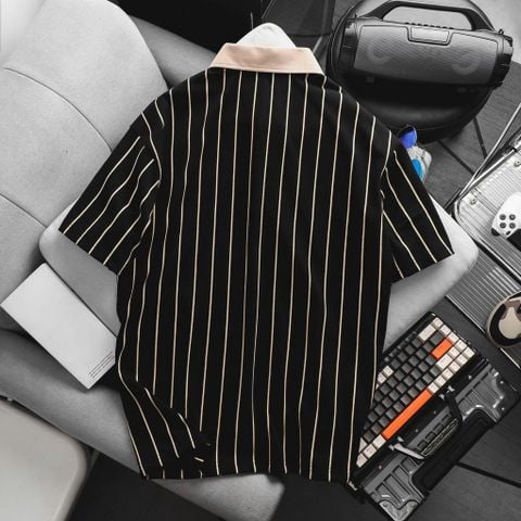 Áo thun polo chất vải cotton họa tiết sọc dọc Black thời trang bigsize nam 85- 135 kg