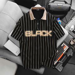 Áo thun polo chất vải cotton họa tiết sọc dọc Black thời trang bigsize nam 85- 135 kg