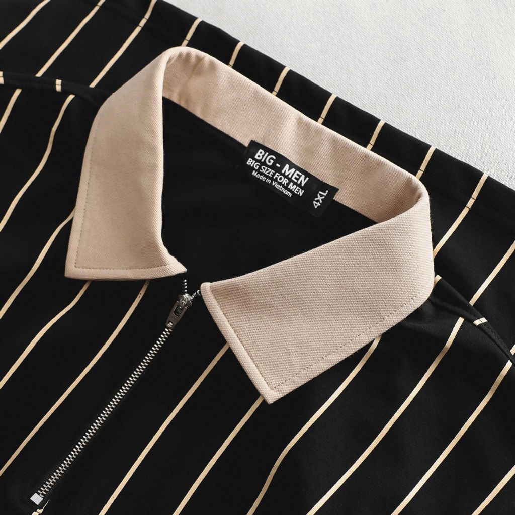 Áo thun polo chất vải cotton họa tiết sọc dọc Black thời trang bigsize nam 85- 135 kg