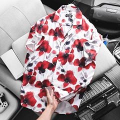 Áo sơ mi tay ngắn cổ đan tông/ cổ vest họa tiết hoa thời trang bigsize nam < 140kg