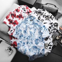Áo sơ mi tay ngắn cổ đan tông/ cổ vest họa tiết hoa thời trang bigsize nam < 140kg