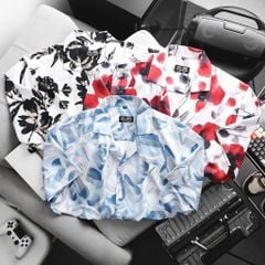Áo sơ mi tay ngắn cổ đan tông/ cổ vest họa tiết hoa thời trang bigsize nam < 140kg