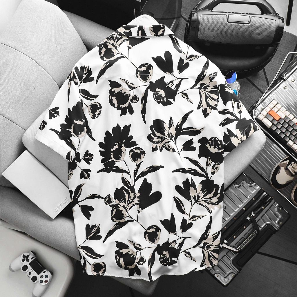 Áo sơ mi tay ngắn cổ đan tông/ cổ vest họa tiết hoa thời trang bigsize nam cỡ đại 140kg