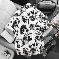 Áo sơ mi tay ngắn cổ đan tông/ cổ vest họa tiết hoa thời trang bigsize nam cỡ đại 140kg