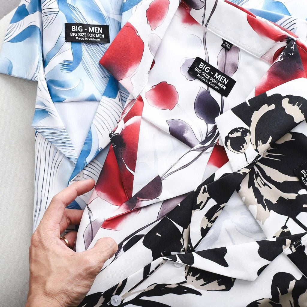 Áo sơ mi tay ngắn cổ đan tông/ cổ vest họa tiết hoa thời trang bigsize nam < 140kg
